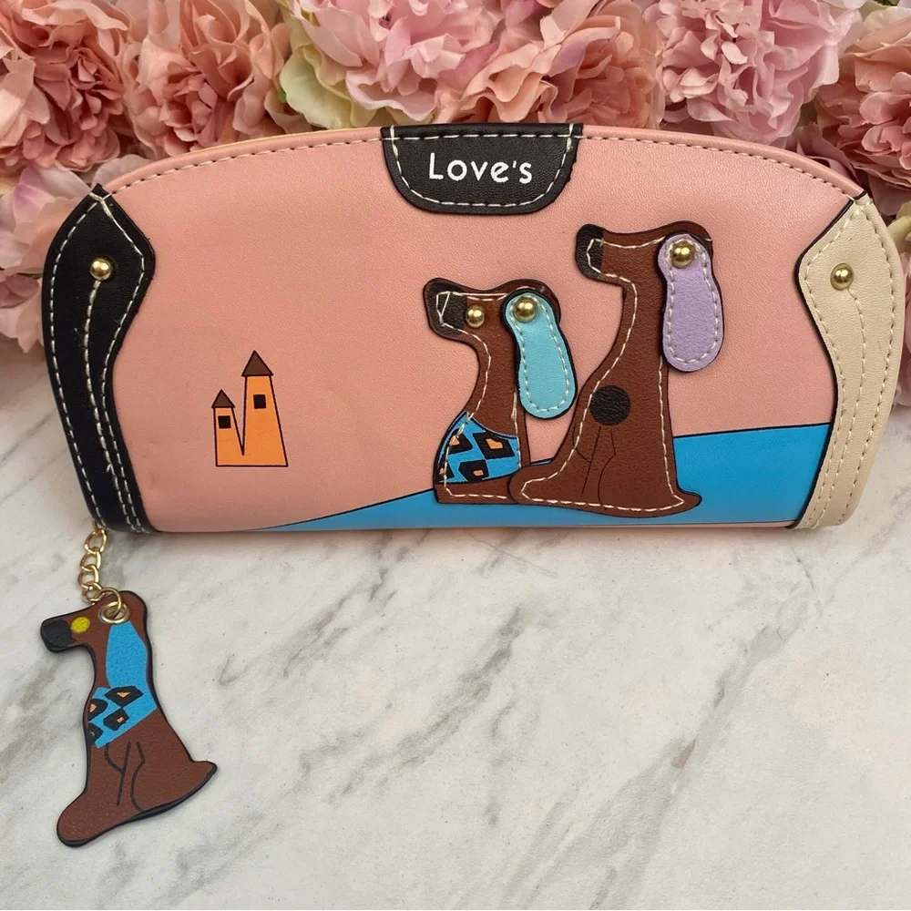 Silly Cartoon Dog Pink Vegan Leather Clutch Wallet - Picture 3 of 16
